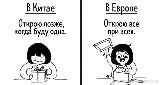 25 яскравих відмінностей між Заходом і Сходом в іронічних ілюстраціях китайської художниці